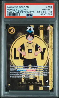 2025 ONE PIECE PROMOS BVB X ONE PIECE MATCH DAY 2025 #003 MONKEY D. LUFFY PSA 10 - Image 1