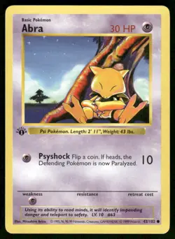 Pokemon Cards Abra 43/102 1st Edition Base Set Shadowless Common LP *7 - Image 1
