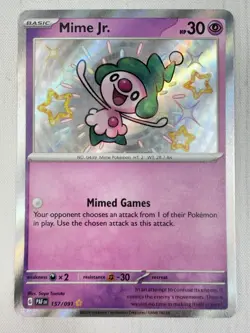 Mime Jr. 157/091 Paldean Fates Baby Shiny Rare Holo Pokemon Card NM - Image 1