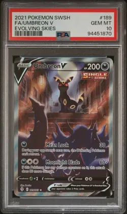 2021 Pokemon SWSH07 Evolving Skies Umbreon V Alt Full Art Holo #189 PSA 10 - Image 1