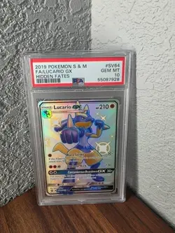 2019 POKEMON SUN & MOON HIDDEN FATES #SV64 FULL ART/LUCARIO GX PSA 10 - Image 1