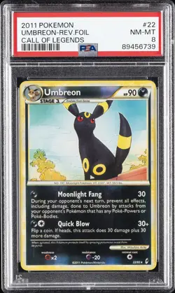 2011 POKEMON CALL OF LEGENDS #22 UMBREON-REVERSE FOIL PSA 8 - Image 1