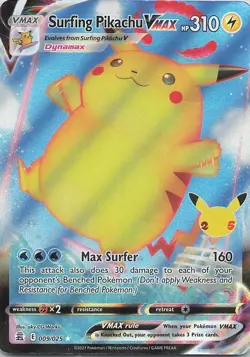 Pokemon Surfing Pikachu VMAX Ultra Rare Holo 009/025 Celebrations - Image 1