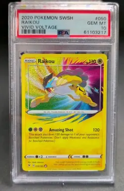 2020 Pokemon SWSH Vivid Voltage Raikou 050/185 Amazing Rare Holo PSA 10 GEM MINT - Image 1