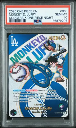 2025 ONE PIECE PROMOS DODGERS X ONE PIECE NIGHT #010 MONKEY D. LUFFY PSA 10 - Image 1