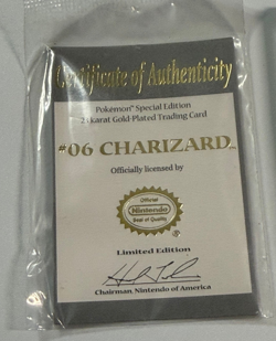 1999 Burger King Pokemon Charizard #06 23K Gold Plated Card & COA - Image 4
