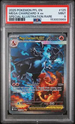 2025 POKEMON PFL EN-PHANTASMAL FLAMES #125 MEGA CHARIZARD X EX PSA 9 - Image 1
