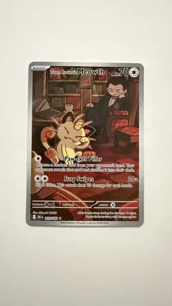Team Rocket's Meowth 203/182 Illustration Rare Destined Rivals Pokemon NM - Image 1