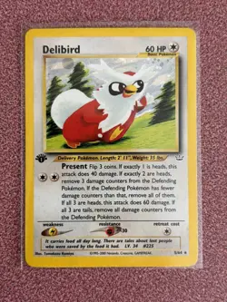Delibird 5/64 1ST Edition 2001 Neo Revelation Holo Foil Pokemon LP/Excellent - Image 1