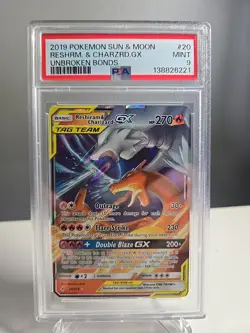 2019 Reshiram & Charizard GX Holo PSA Mint 9 Pokemon Unbroken Bonds #20/214 - Image 1