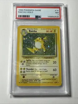 PSA 7 Raichu 14/102 Pokemon Base Set Unlimited Holo Rare TCG NM - Image 1
