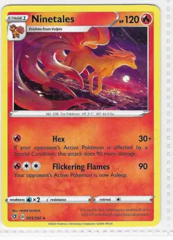Ninetales 025/192 Rare Rebel Clash Pokemon Near Mint - Image 1