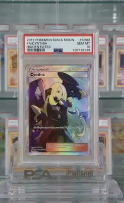 Pokemon Cynthia Hidden Fates Shiny Vault SV82 Full Art Holo PSA 10 EN - Image 1