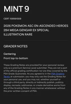 Pokemon 2026 Mega Gengar ex 284/217 SIR Ascended Heroes PSA 9 - Image 3
