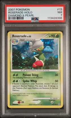 2007 POKEMON DIAMOND & PEARL #13 ROSERADE-HOLO PSA 7 - Image 1