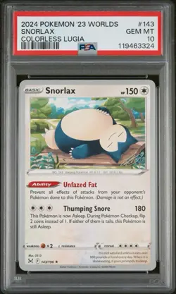PSA 10 - Snorlax 143/196 Worlds 2023 Colorless Lugia Deck Pokemon TCG POP 25 - Image 1