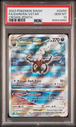2023 POKEMON SWORD & SHIELD CROWN ZENITH #GG50 FULL ART/DARKRAI VSTAR PSA 10 - Image 1