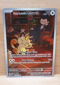 Team Rocket's Meowth SV10: Destined Rivals 203/182 Illustration Rare NM Pokemon - Image 1