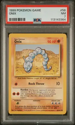 1999 POKEMON BASE SET UNLIMITED #56 ONIX PSA 7 - Image 1