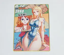Zoro And Nami - One Piece Trading Card Heavy Metallic Gold Laser Etched Art Tc3 - Image 1
