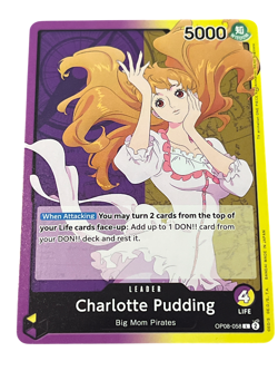 One Piece TCG Charlotte Pudding Leader OP08-058 Big Mom Pirates Purple - Image 1