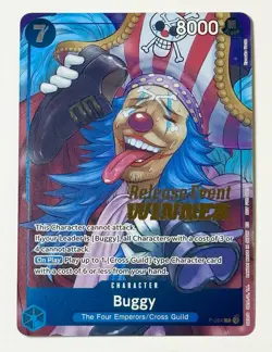 One Piece Buggy OP10 Gold Stamped Pre-Release Winner Promo P-084 English Card - Image 1