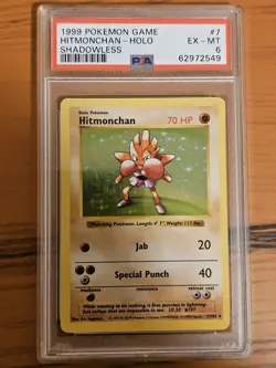 Pokemon TCG Hitmonchan Base Set Holo Shadowless Rare Card 7/102 PSA 6 - Image 1
