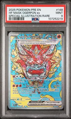2025 Pokemon Prismatic Evolutions HF Mask Ogerpon ex PSA 9 #148 - Image 1