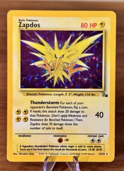 Zapdos 15/62 Holo Rare Fossil Pokemon Unlimited Holofoil MP - Image 1