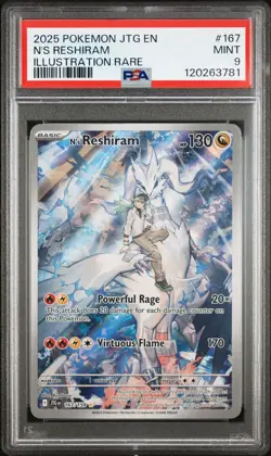 2025 POKEMON JTG EN-JOURNEY TOGETHER ILLUSTRATION RARE #167 N'S RESHIRAM PSA 9 - Image 1