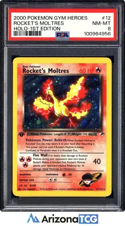 Pokemon 2000 Rocket's Moltres 12/132 Holo 1st Edition Gym Heroes PSA 8 - Image 1
