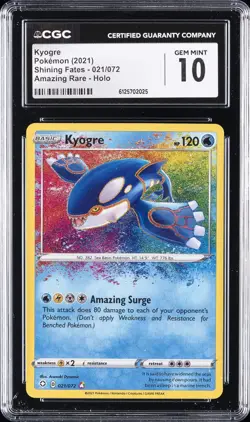 2021 POKEMON SHINING FATES - AMAZING RARE - HOLO #021/072 KYOGRE CGC 10 GEM MINT - Image 1