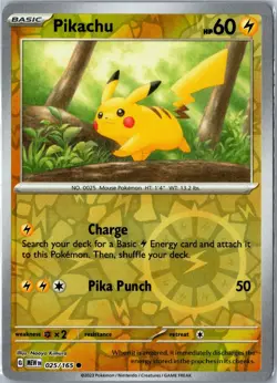 Pokemon Card - Pikachu 025/165 151 Common Reverse Holo Near Mint - Image 1