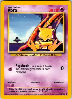 Abra 43/102 Common Base Set Unlimited Pokemon Lightly Played - Image 1
