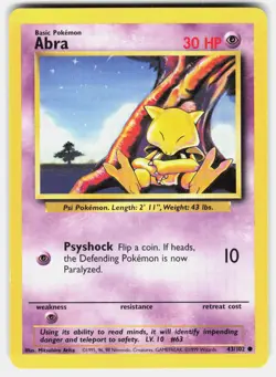 Abra 43/102 Common Base Set Unlimited Pokemon Lightly Played - Image 2