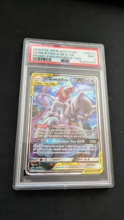 2019 POKEMON SM BLACK STAR PROMO #SM191 FULL ART/MEWTWO & MEW GX PSA 9 - Image 1