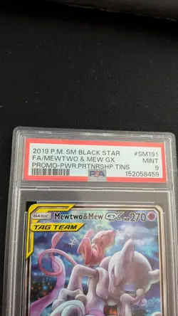 2019 POKEMON SM BLACK STAR PROMO #SM191 FULL ART/MEWTWO & MEW GX PSA 9 - Image 2