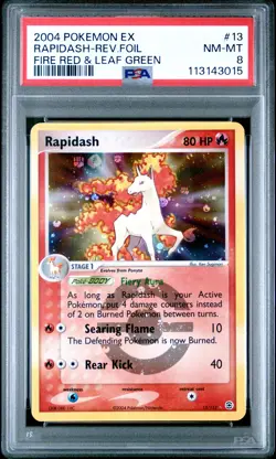2004 POKEMON EX FIRE RED & LEAF GREEN #13 RAPIDASH-REVERSE FOIL PSA 8 - Image 1