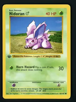 Nidoran M HP 55/102 - 1st Edition Base Set Shadowless - Pokemon 1999 (C) - Image 1