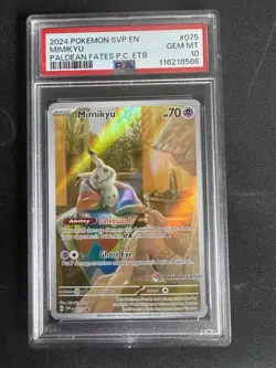 Pokemon TCG Mimikyu Pokemon Center Stamped Promo PSA 10. Paldean Fates ETB Promo - Image 1