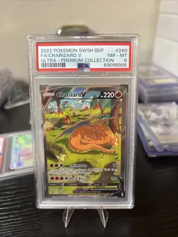2022 POKEMON SWSH BLACK STAR PROMO #260 FULL ART/CHARIZARD V PSA 8 - Image 1
