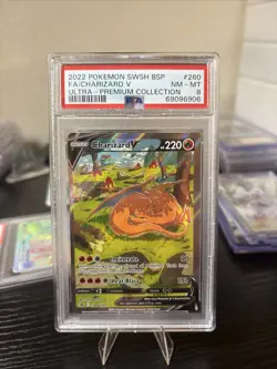 2022 POKEMON SWSH BLACK STAR PROMO #260 FULL ART/CHARIZARD V PSA 8 - Image 3