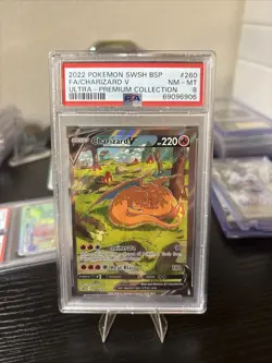 2022 POKEMON SWSH BLACK STAR PROMO #260 FULL ART/CHARIZARD V PSA 8 - Image 4
