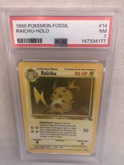PSA 7 WOTC 1999 Fossil Unlimited Raichu 14/62 Holo Rare Card NM - Image 1