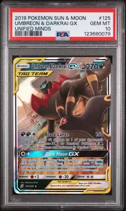 2019 Pokemon Sun & Moon Umbreon & Darkrai GX Tag Unified Minds Psa 10 - Image 1