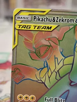 2019 Pokemon Team Up Pikachu and Zekrom GX Rainbow Rare Holo #184 - Image 3