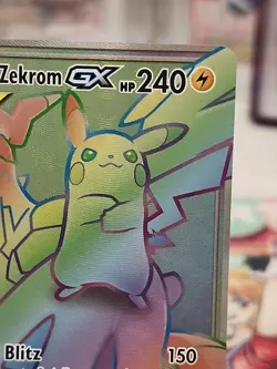2019 Pokemon Team Up Pikachu and Zekrom GX Rainbow Rare Holo #184 - Image 4