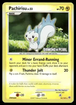 Pokemon Cards Pachirisu 35/130 Reverse Holo Diamond & Pearl Rare LP - Image 1