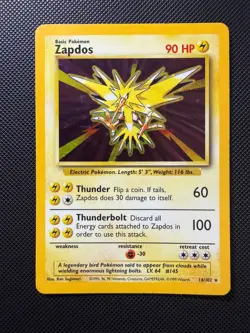 Pokemon TCG Zapdos Holo Rare Card Base Set 16/102, 1999 LP - Image 1