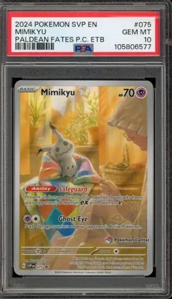 Pokemon Center Stamp Promo Mimikyu Paldean Fates ETB SVP EN 075 PSA 10 Gem Mint - Image 1
